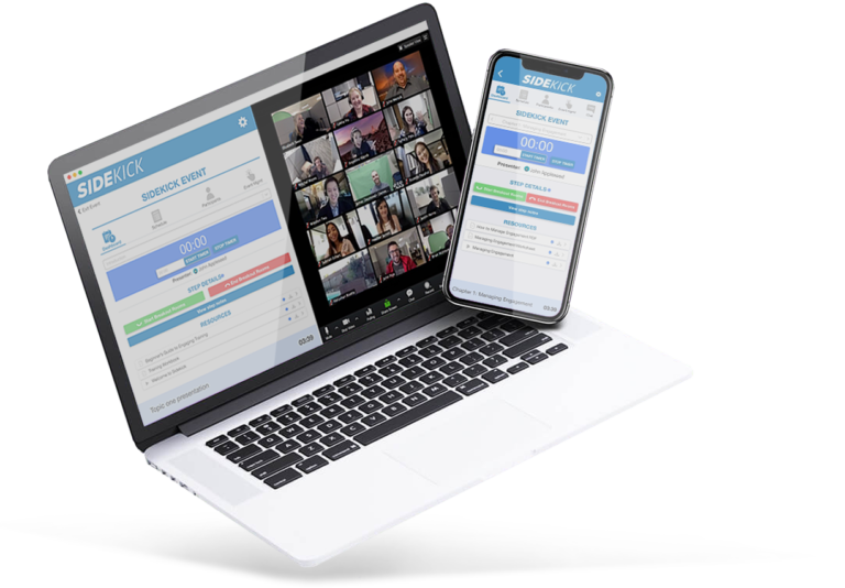 Floating laptop and smartphone displaying sidekick software